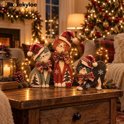 Vintage Lighted Christmas Cat Trio