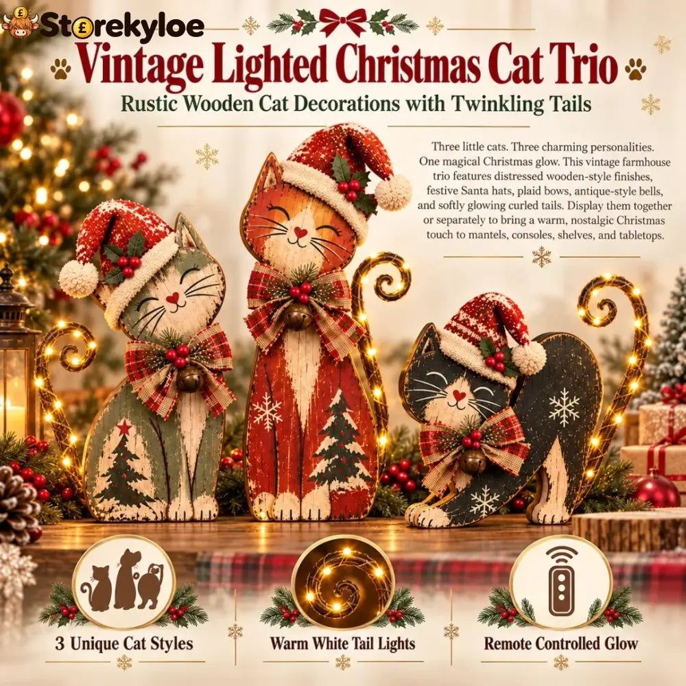 Vintage Lighted Christmas Cat Trio