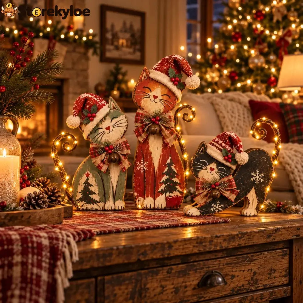 Vintage Lighted Christmas Cat Trio