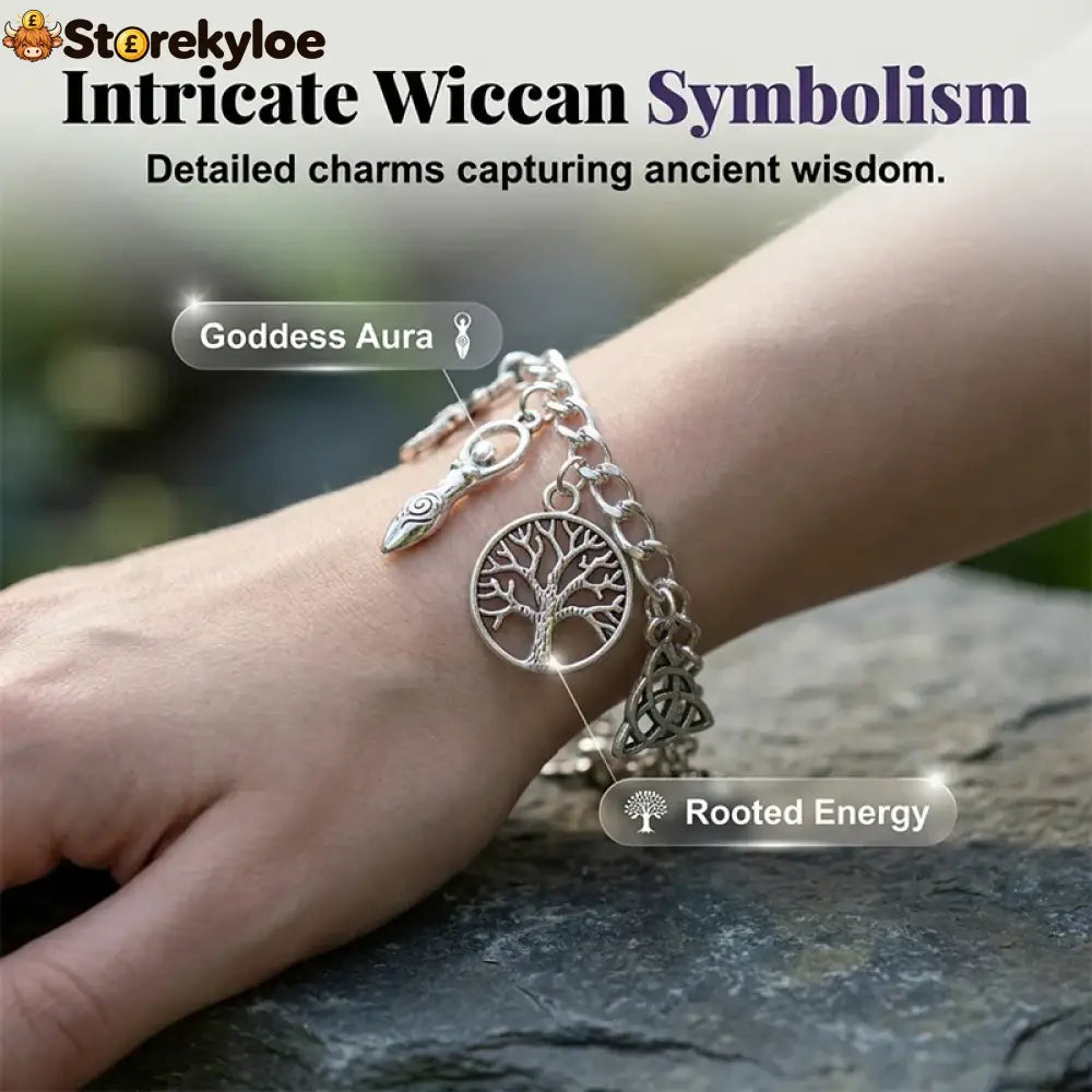 ✨ Vintage Pagan Charm Bracelet – Spiritual Symbols Antique Silver Bohemian Style 🌙