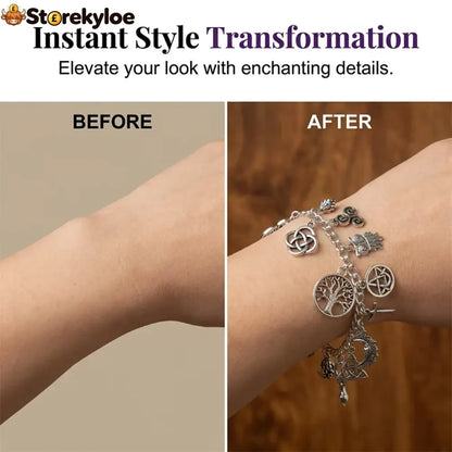 ✨ Vintage Pagan Charm Bracelet – Spiritual Symbols Antique Silver Bohemian Style 🌙