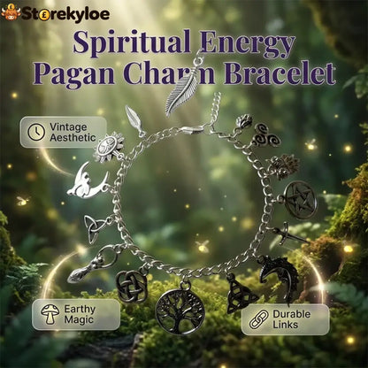✨ Vintage Pagan Charm Bracelet – Spiritual Symbols Antique Silver Bohemian Style 🌙 - Silver / Buy 1