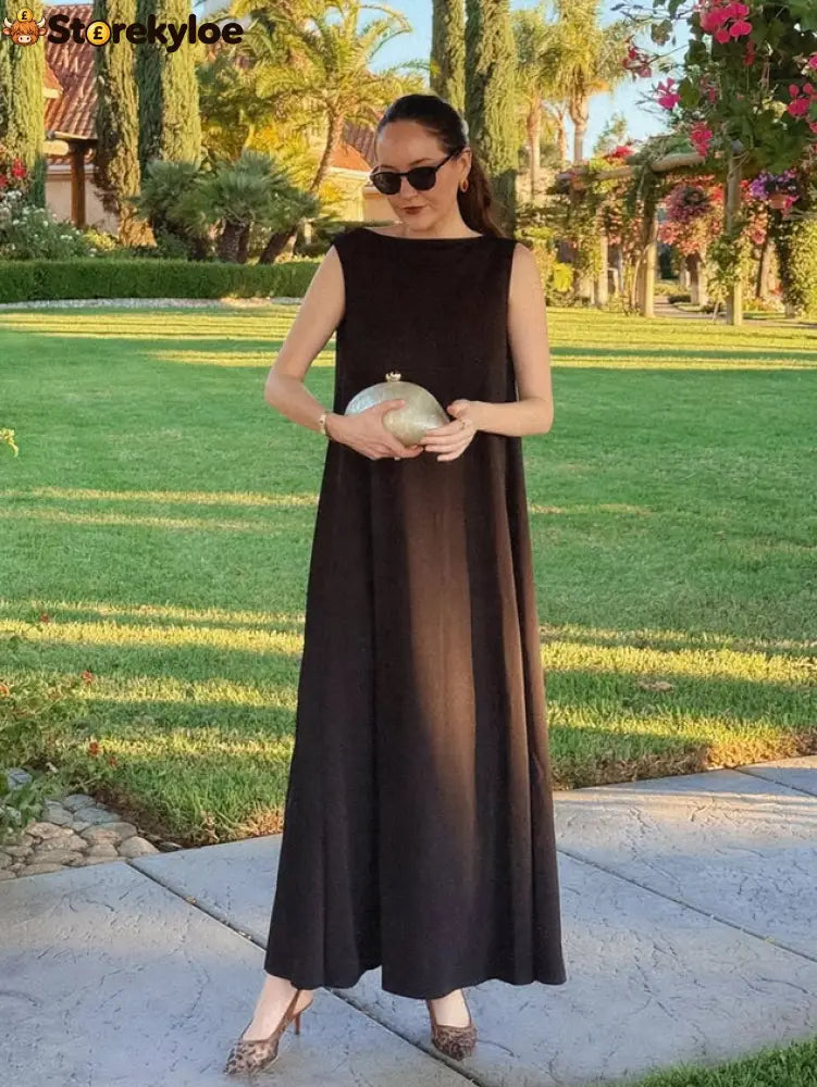 Vintage Plain Sleeveless Crew Neck Casual Weaving Dress