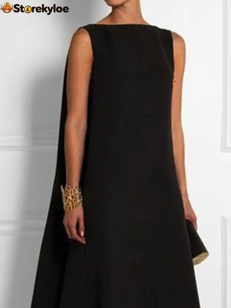 Vintage Plain Sleeveless Crew Neck Casual Weaving Dress