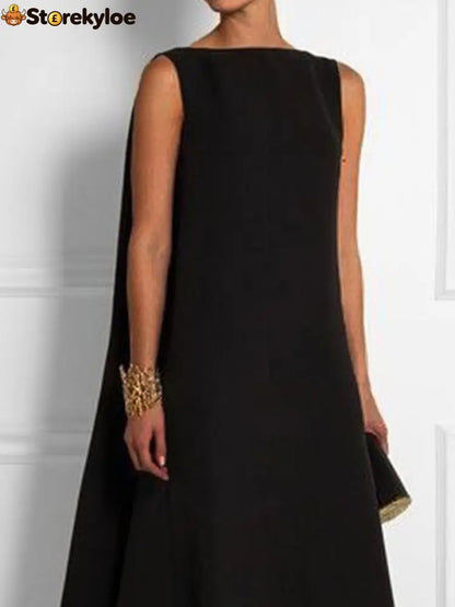 Vintage Plain Sleeveless Crew Neck Casual Weaving Dress