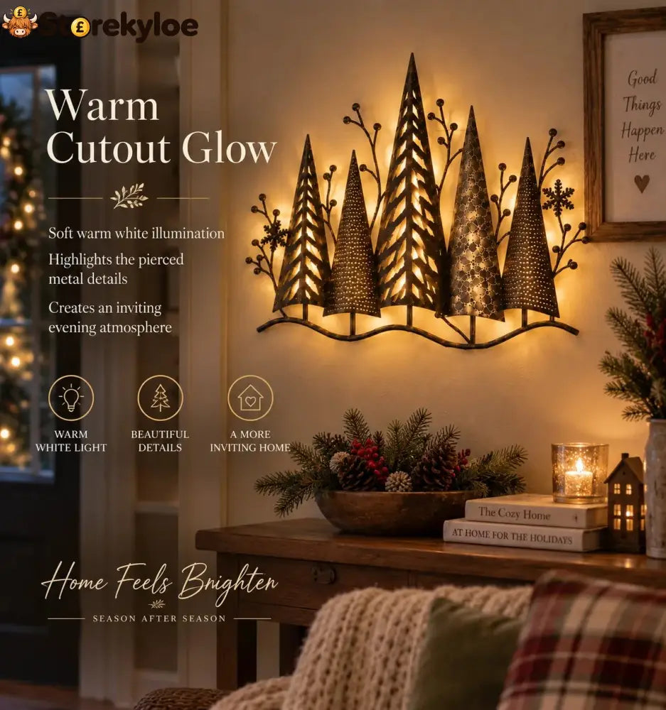 🎄🕯️Vintage-Wanddekoration aus Metall mit Waldmotiv und Beleuchtung🌙