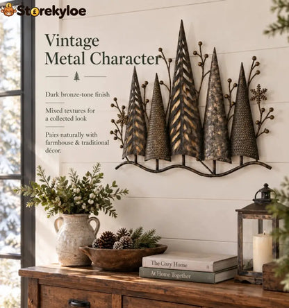 🎄🕯️Vintage-Wanddekoration aus Metall mit Waldmotiv und Beleuchtung🌙