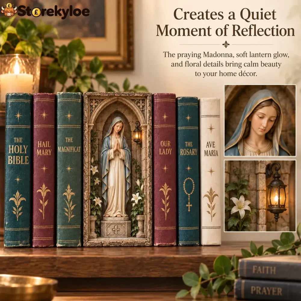 🙏 Virgin Mary Lighted Book Nook – Sacred Chapel Bookshelf Decor - Virgin Mary Lighted Book Nook
