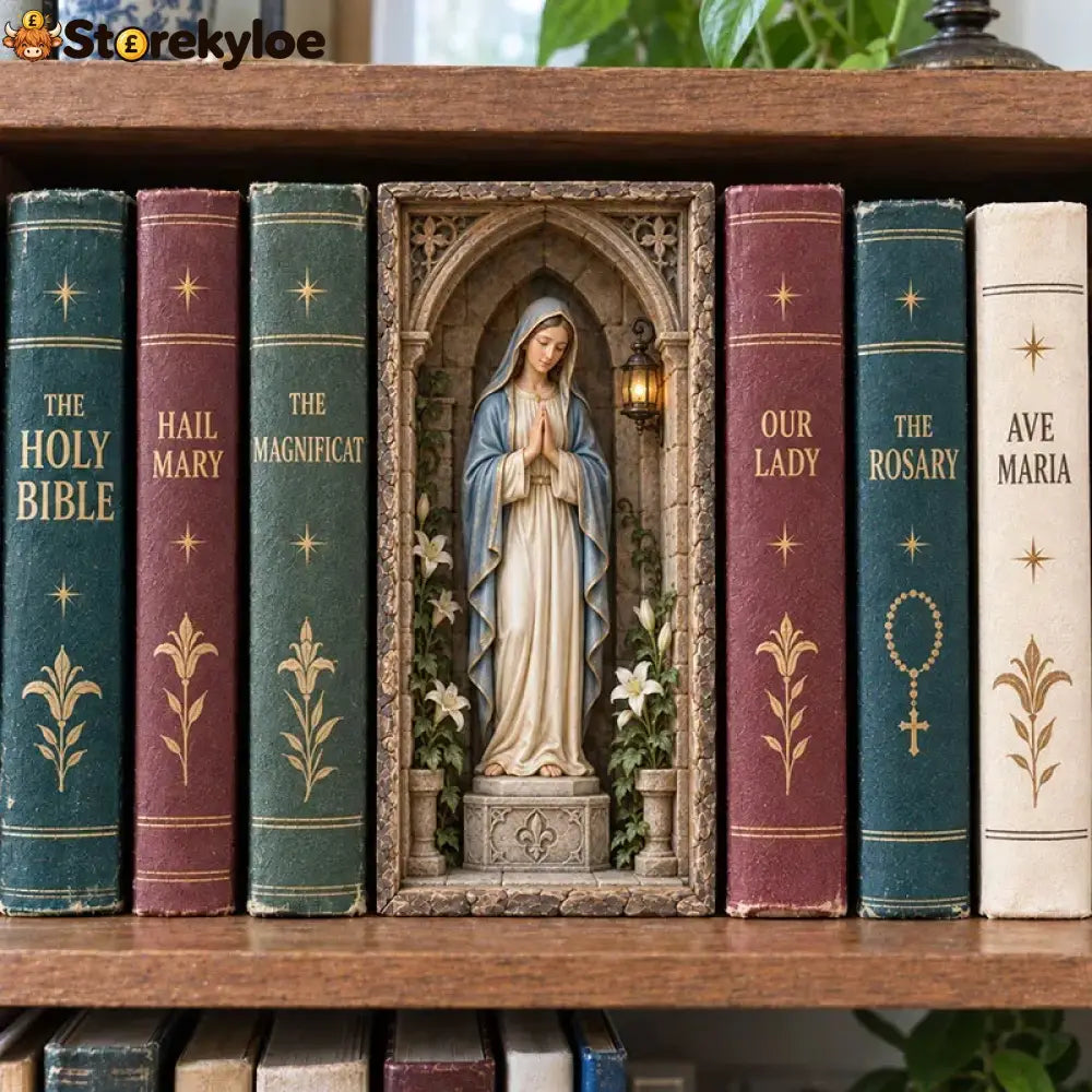 🙏 Virgin Mary Lighted Book Nook – Sacred Chapel Bookshelf Decor - Virgin Mary Lighted Book Nook