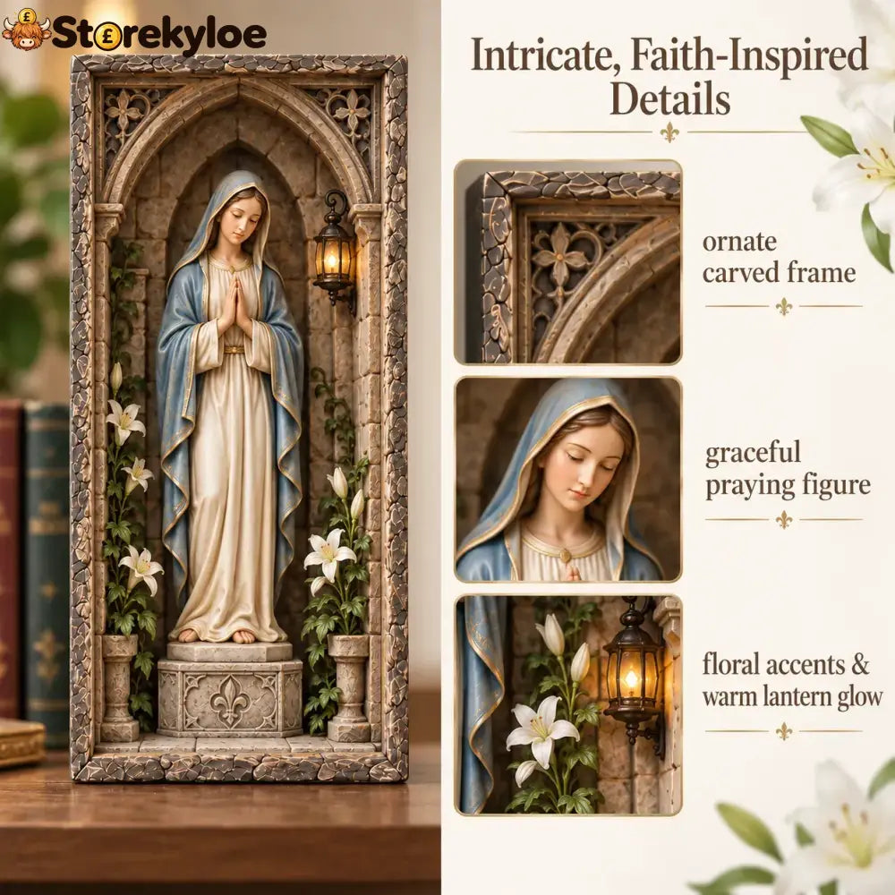 🙏 Virgin Mary Lighted Book Nook – Sacred Chapel Bookshelf Decor - Virgin Mary Lighted Book Nook