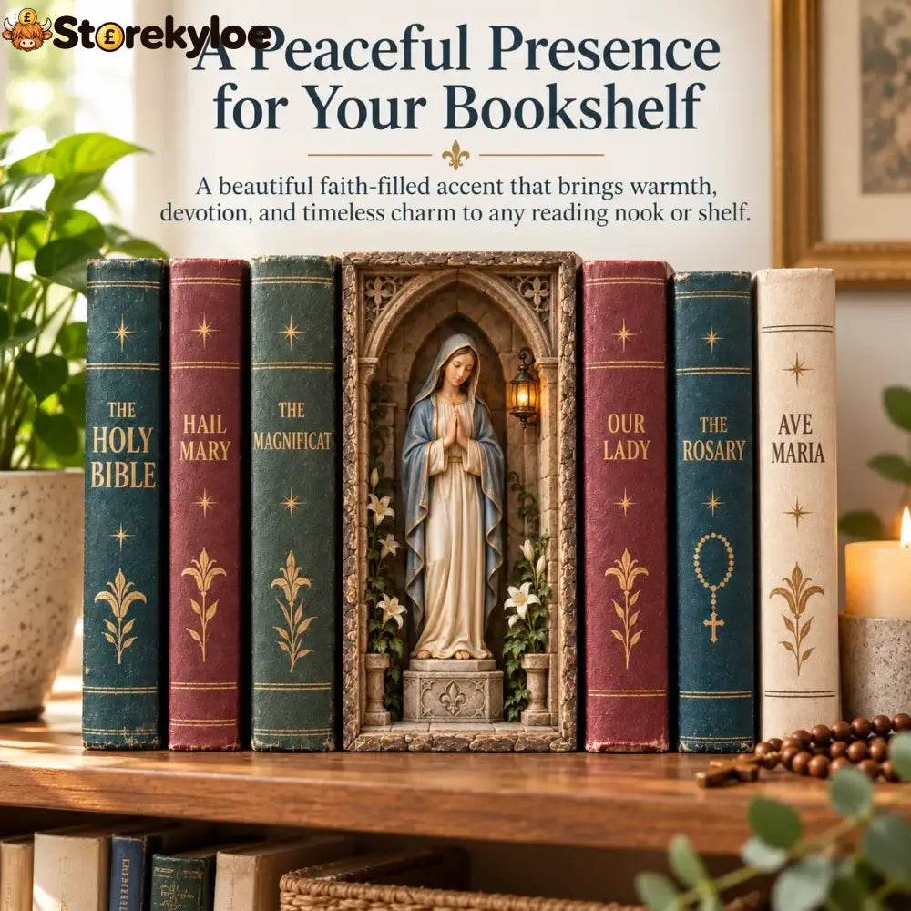 🙏 Virgin Mary Lighted Book Nook – Sacred Chapel Bookshelf Decor - Virgin Mary Lighted Book Nook