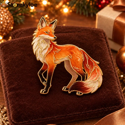 ⏳ LIMITED‑TIME FREE SHIPPING OVER £20 🦊🍂vivid Red Fox Enamel‑trimmed Vintage Brooch 🦊🍂 - A