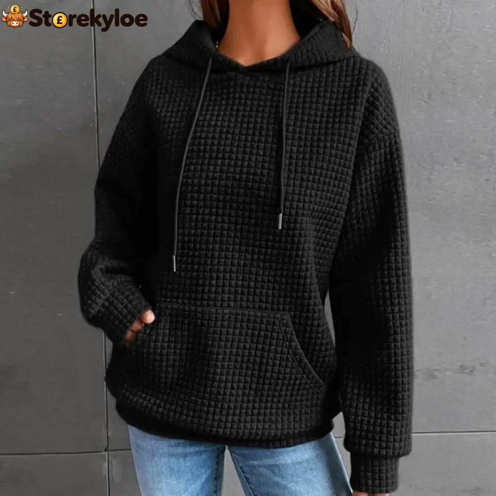 Waffle Textured Drawstring Hooded Sweatshirt With Kangaroo Pocket