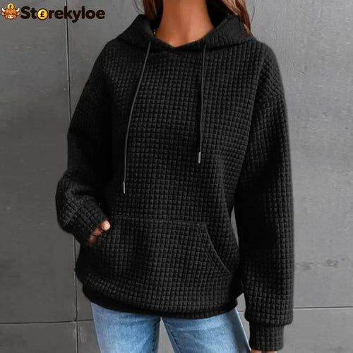 Waffle Textured Drawstring Hooded Sweatshirt With Kangaroo Pocket
