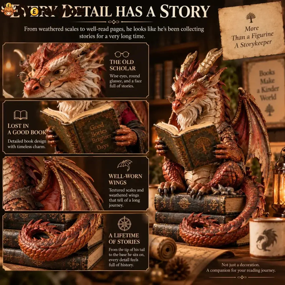 🐉 Wandering Scholar Dragon Figurine | Book Lover Décor - ❤Buy 1