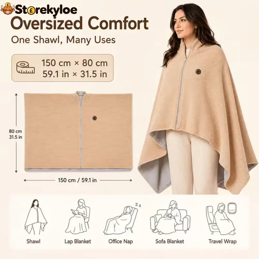 Wearable Heated Shawl 3 Heat Levels Portable Thermal Wrap