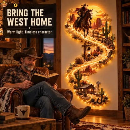 🤠 Western Cowboy Led Wall Decor – Lighted Wild West Desert Scene With Horseback Rider Cactus & Ranch Details