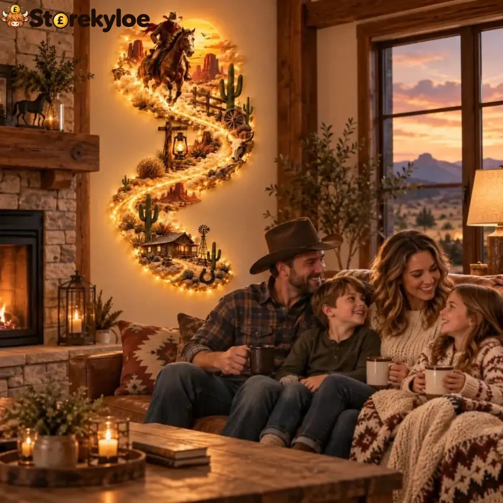 🤠 Western Cowboy Led Wall Decor – Lighted Wild West Desert Scene With Horseback Rider Cactus & Ranch Details