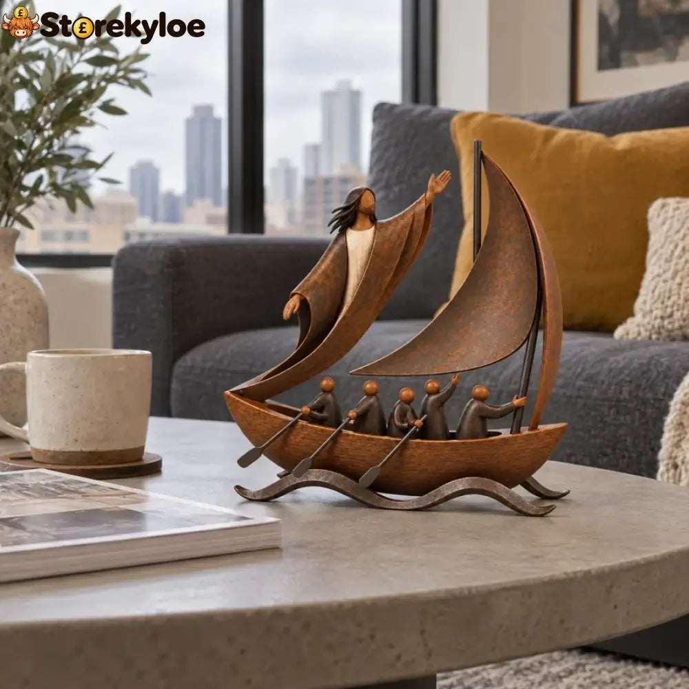 ⛵ When Life Gets Stormy Let Faith Be Your Anchor, Peace in the Storm Sailboat Sculpture ✝️🥳