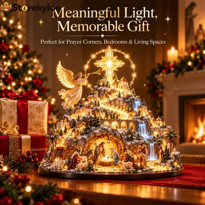 ✨ Where Bethlehem Glows | Illuminated Nativity Mountain Scene