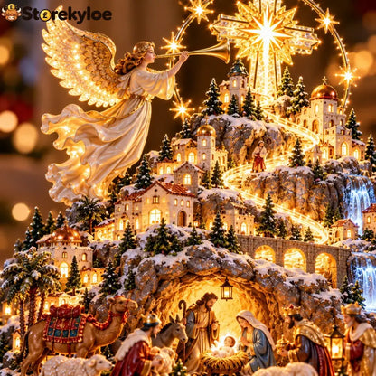 ✨ Where Bethlehem Glows | Illuminated Nativity Mountain Scene
