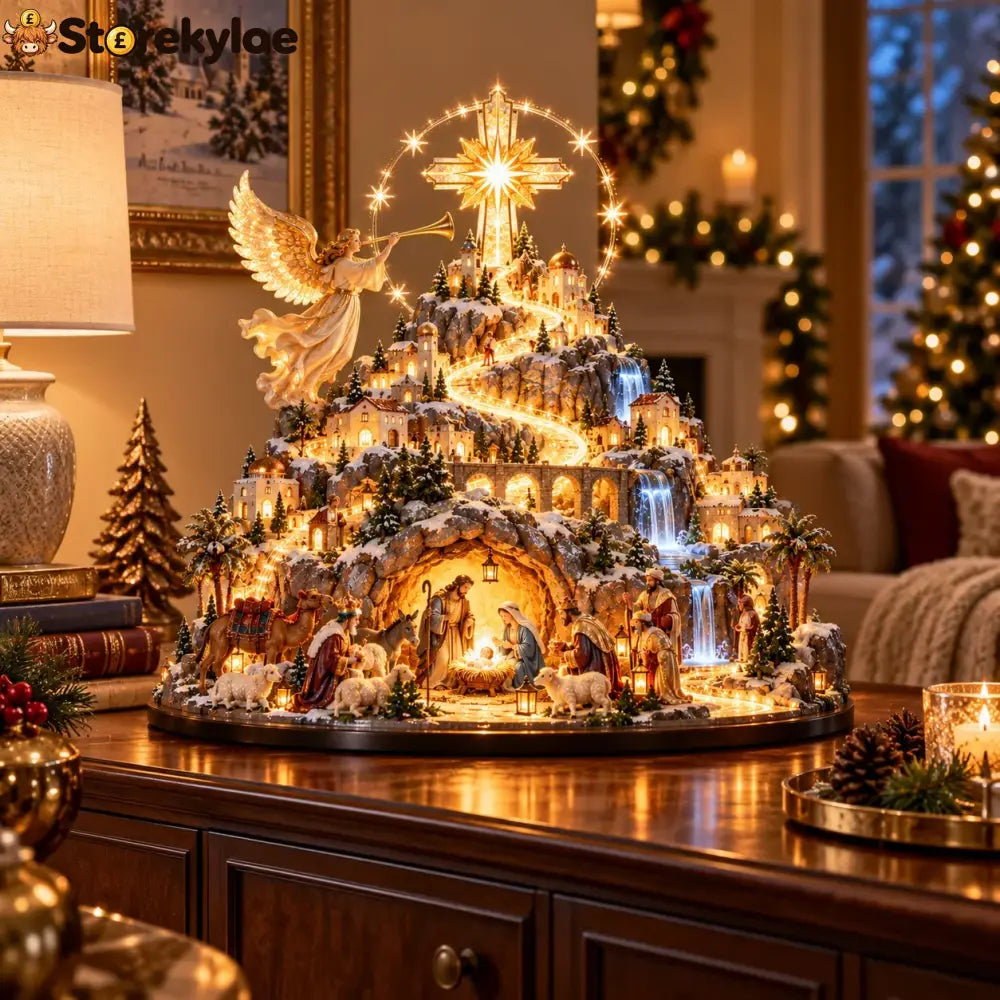✨ Where Bethlehem Glows | Illuminated Nativity Mountain Scene