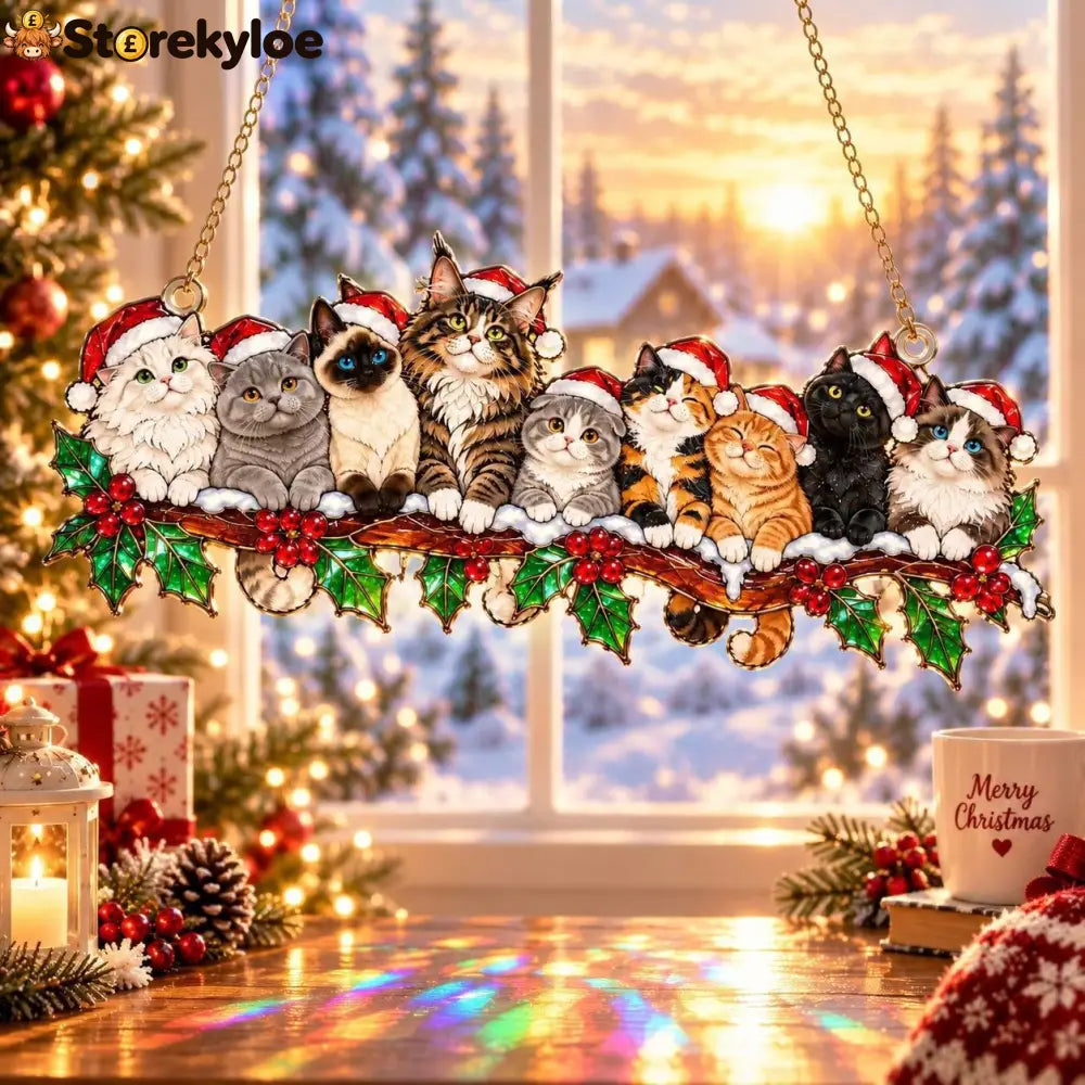 ✨ Whimsical Winter Suncatchers(11 types) | Shatterproof ’Stained-Glass’ Acrylic Window Hangings 🎄 - 🐱Cats Party