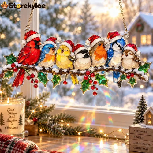 ✨ Whimsical Winter Suncatchers(11 types) | Shatterproof ’Stained-Glass’ Acrylic Window Hangings 🎄 - 🐦 Christmas Birds