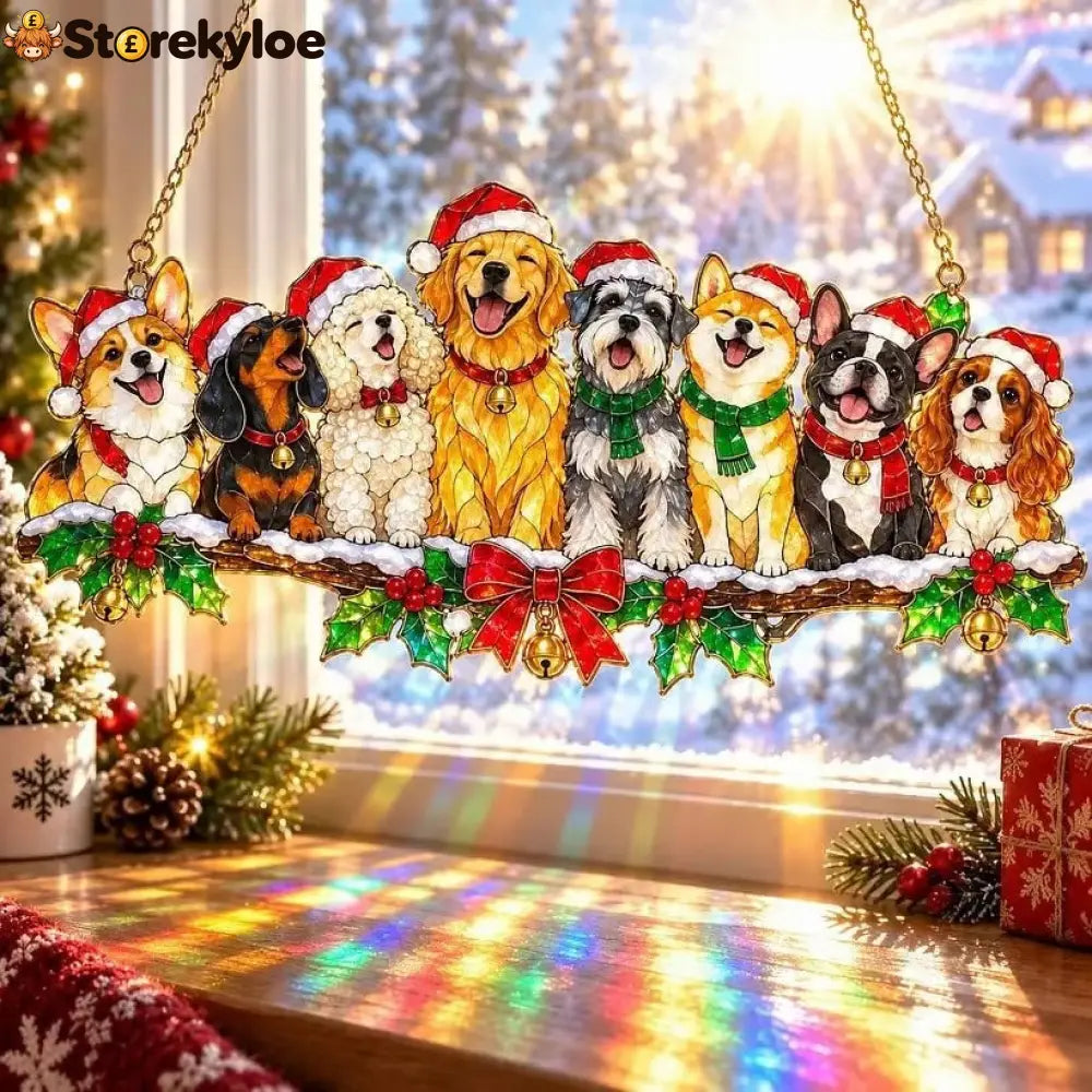✨ Whimsical Winter Suncatchers(11 types) | Shatterproof ’Stained-Glass’ Acrylic Window Hangings 🎄 - 🐶 Holiday Dogs