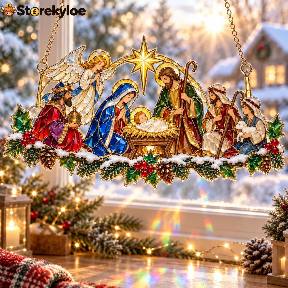 ✨ Whimsical Winter Suncatchers(11 types) | Shatterproof ’Stained-Glass’ Acrylic Window Hangings 🎄 - ⭐ Nativity Scene