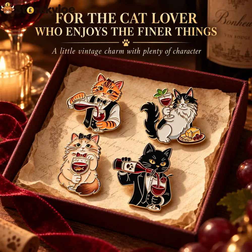 🍷wine Cats Brooch Set | Elegant Vintage Kitty Pins