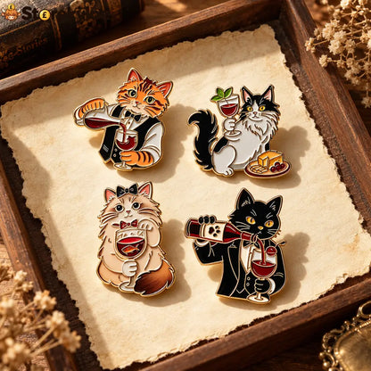 🍷wine Cats Brooch Set | Elegant Vintage Kitty Pins