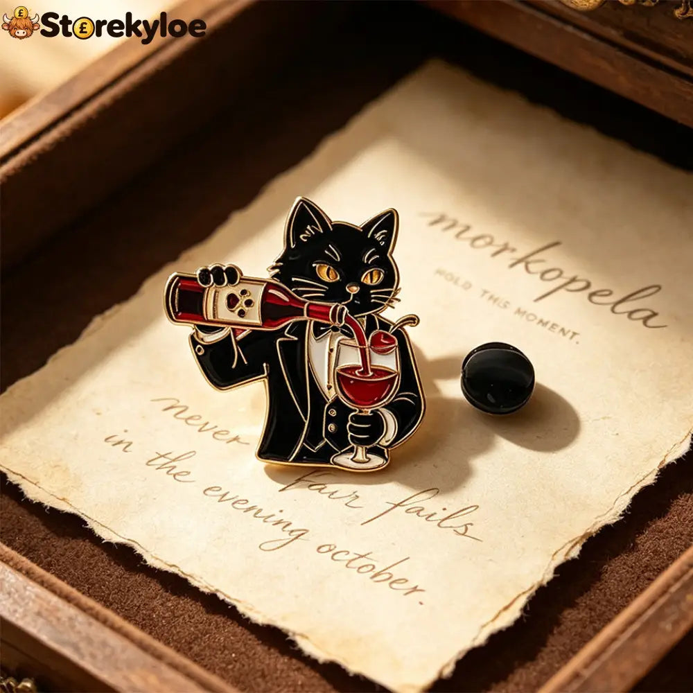 🍷wine Cats Brooch Set | Elegant Vintage Kitty Pins - Black Cat Dinner Gentleman