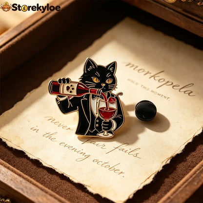 🍷wine Cats Brooch Set | Elegant Vintage Kitty Pins - Black Cat Dinner Gentleman