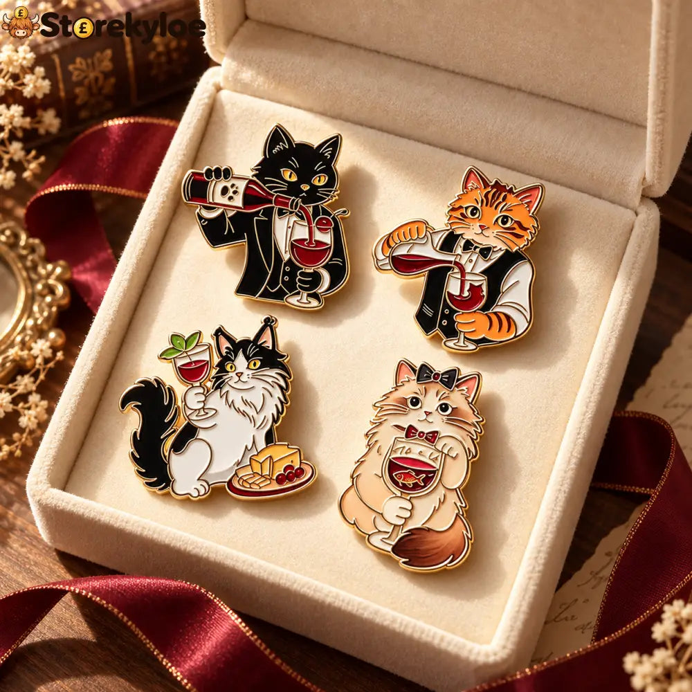 🍷wine Cats Brooch Set | Elegant Vintage Kitty Pins - Full Set of 4