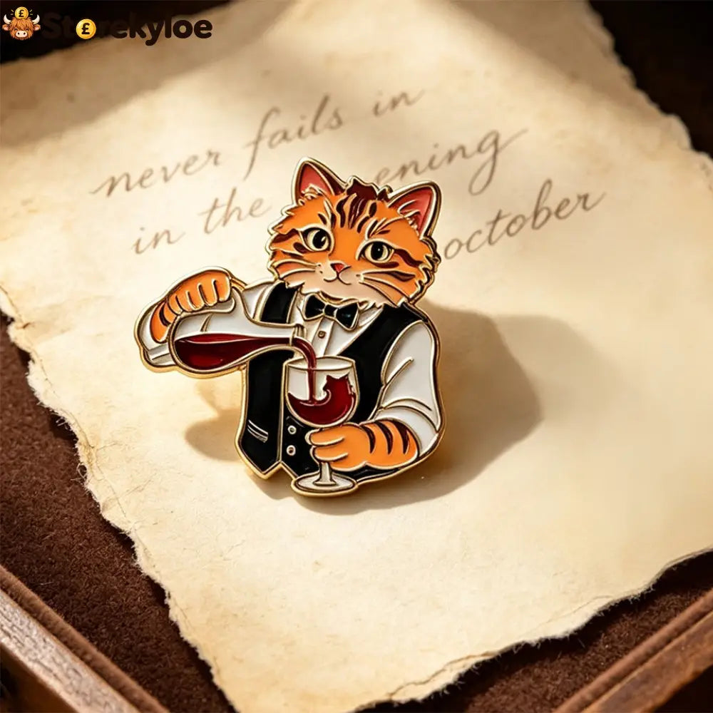 🍷wine Cats Brooch Set | Elegant Vintage Kitty Pins - Orange Cat Bartender