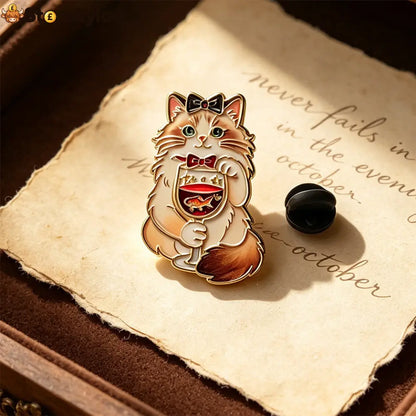 🍷wine Cats Brooch Set | Elegant Vintage Kitty Pins - Ribbon Ragdoll Cat