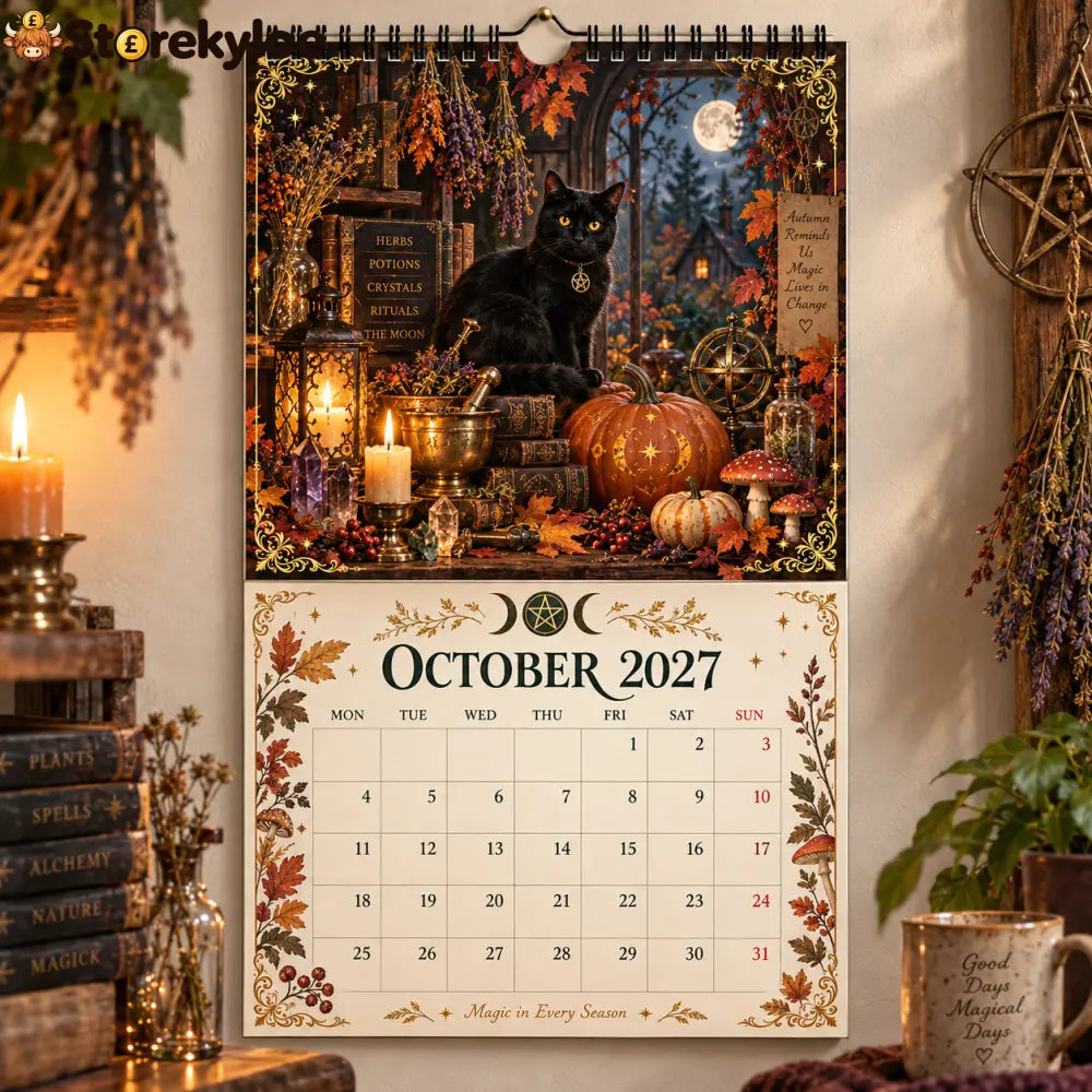 Witch’s Arcanum 2027 Wall Calendar – 12-Month Witchy Art Calendar with Black Cats Herbs Crystals & Seasonal Magic