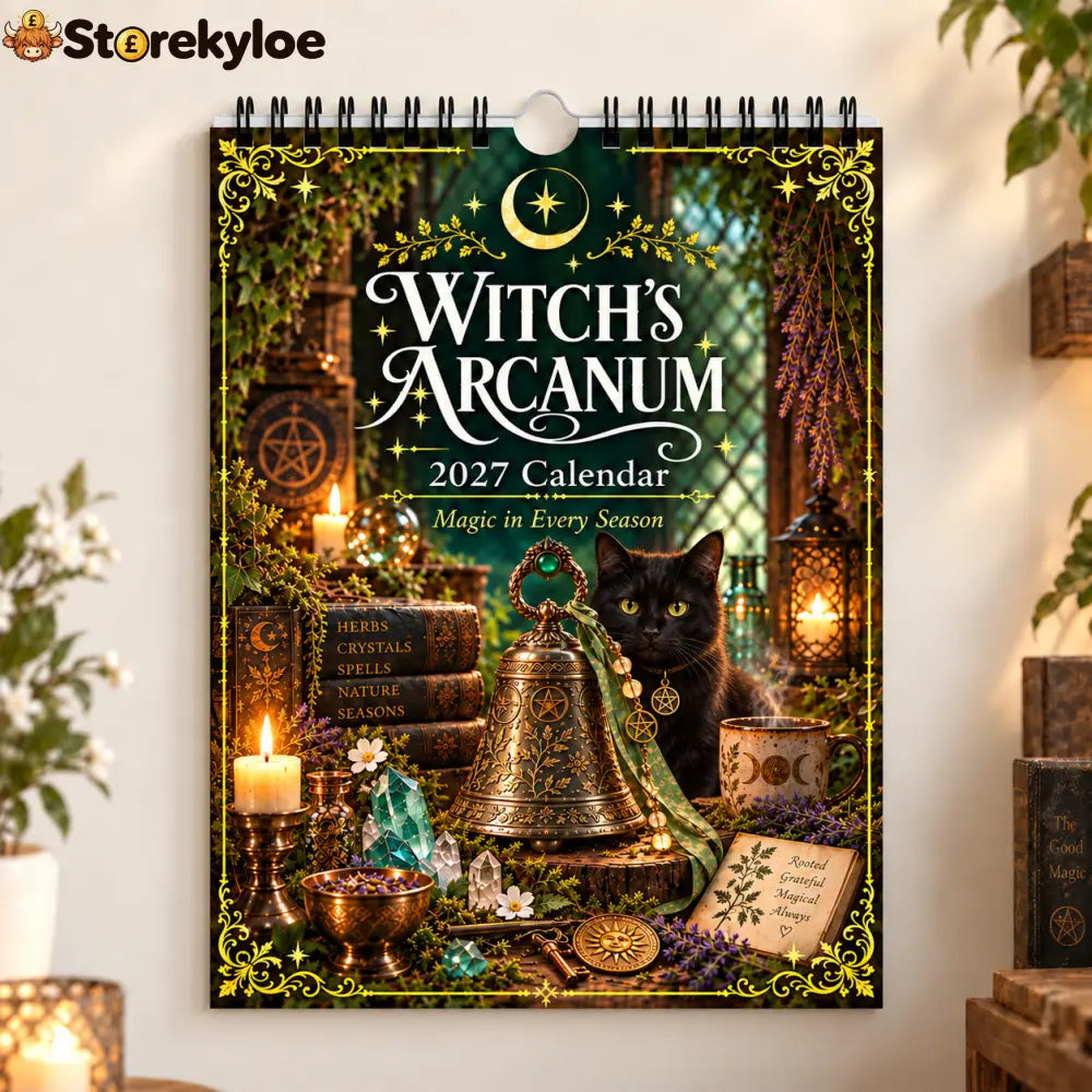Witch’s Arcanum 2027 Wall Calendar – 12-Month Witchy Art Calendar with Black Cats Herbs Crystals & Seasonal Magic