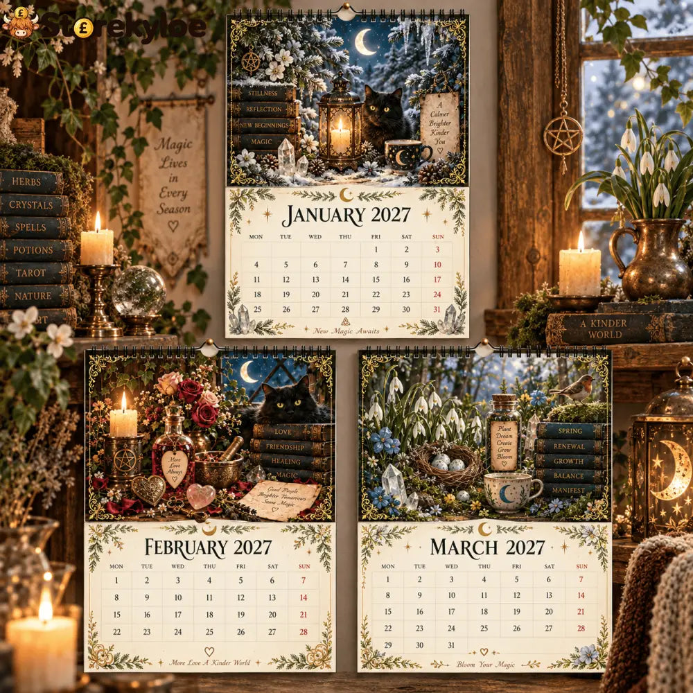 Witch’s Arcanum 2027 Wall Calendar – 12-Month Witchy Art Calendar with Black Cats Herbs Crystals & Seasonal Magic