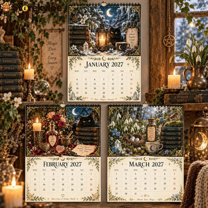 Witch’s Arcanum 2027 Wall Calendar – 12-Month Witchy Art Calendar with Black Cats Herbs Crystals & Seasonal Magic