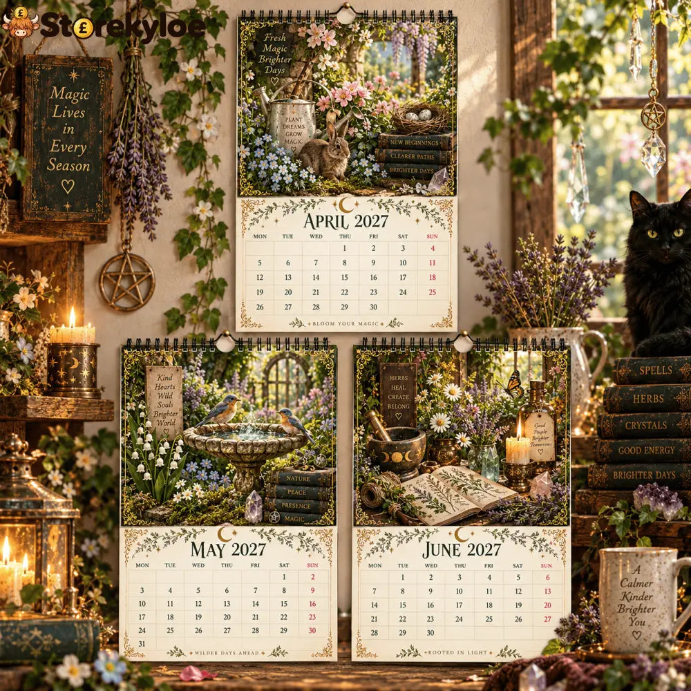Witch’s Arcanum 2027 Wall Calendar – 12-Month Witchy Art Calendar with Black Cats Herbs Crystals & Seasonal Magic
