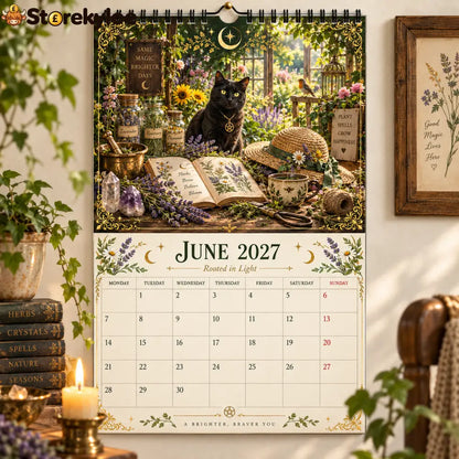 Witch’s Arcanum 2027 Wall Calendar – 12-Month Witchy Art Calendar with Black Cats Herbs Crystals & Seasonal Magic