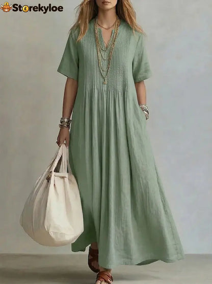 Women’s Casual Loose Short Sleeve Maxi Dress - Light green / S