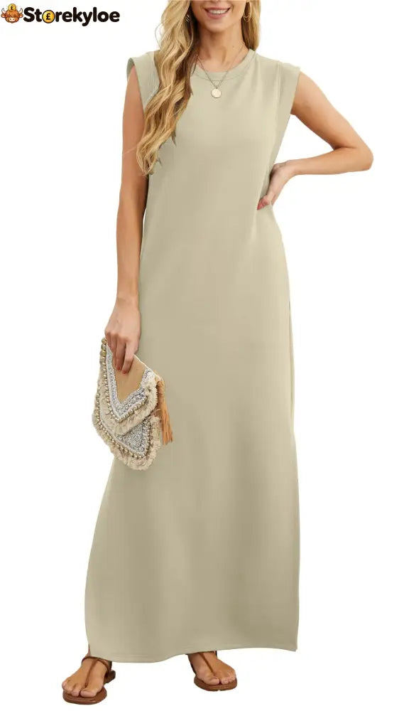 Women’s Casual Loose Split Wrinkle-Free Maxi Dress - Khaki / S