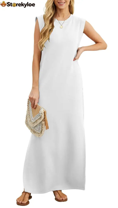 Women’s Casual Loose Split Wrinkle-Free Maxi Dress - White / S