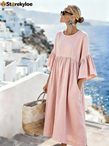Women’S Casual Solid Color Dress - Pink / S