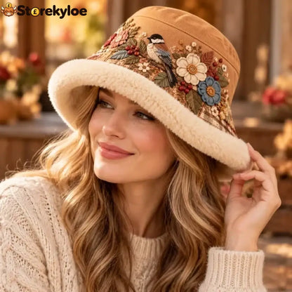 🌸 Women’s Cozy Plush-Lined Winter Bucket Hat – Floral & Animal Designs
