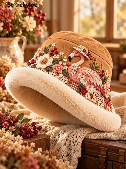 🌸 Women’s Cozy Plush-Lined Winter Bucket Hat – Floral & Animal Designs
