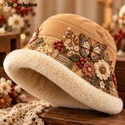 🌸 Women’s Cozy Plush-Lined Winter Bucket Hat – Floral & Animal Designs (📦Buy 2 Free Shipping) - Butterfly Garden